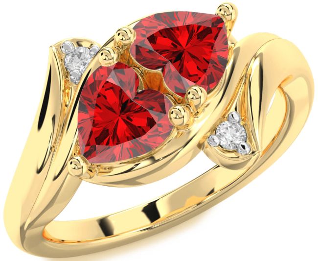 Diamond Ruby Gold Two Heart Birthstone Ring