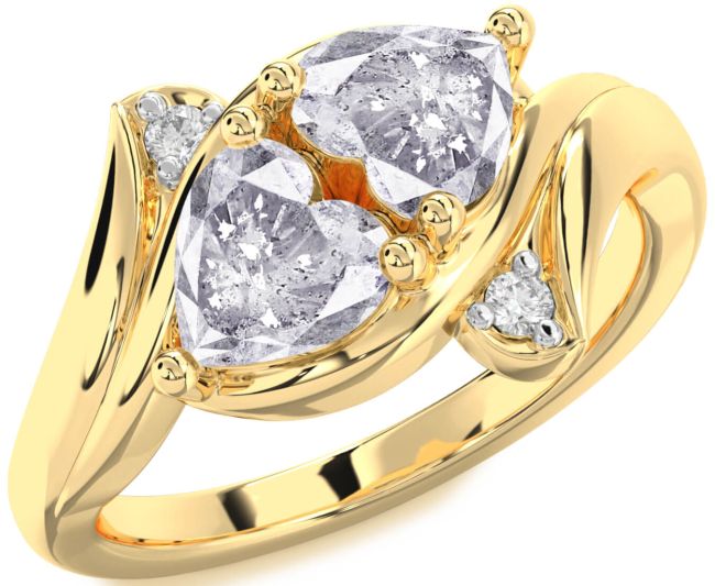 Salt & Pepper Diamond Gold Two Heart Ring