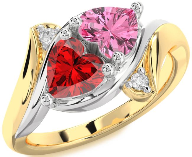 Diamond White Yellow Gold Two Heart Promise Ring