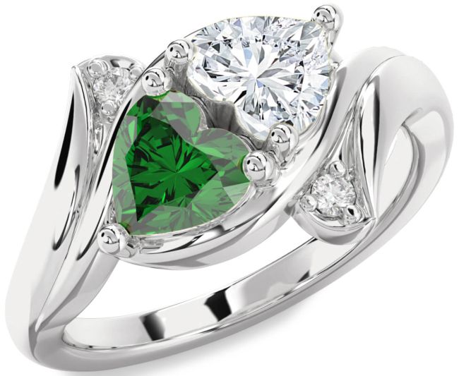 Diamond Silver Two Heart Promise Ring