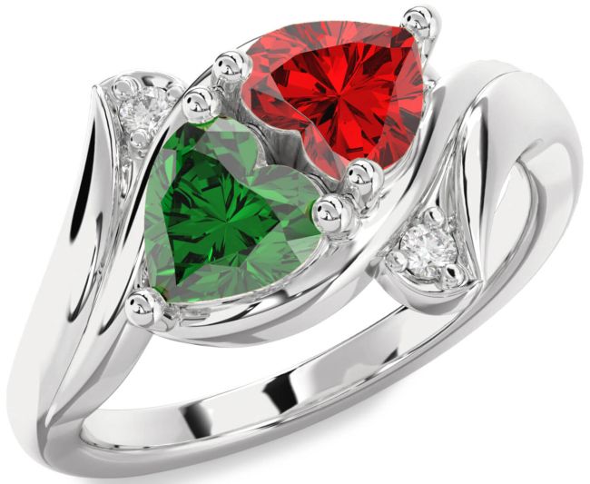 Diamond Silver Two Heart Promise Ring