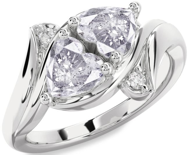 Salt & Pepper Diamond Silver Two Heart Ring