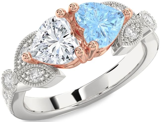 Diamond White Rose Gold Two Heart Promise Ring