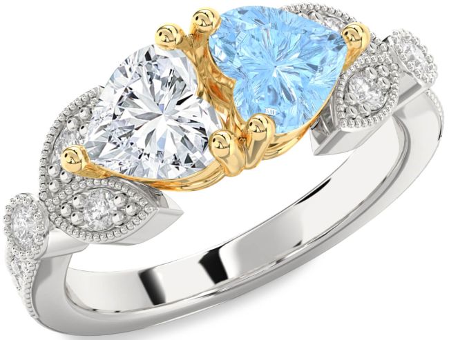 Diamond Silver & 10K gold Two Heart Promise Ring