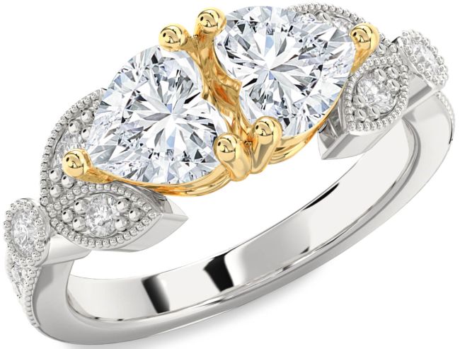 Diamond Platinum & Yellow Gold Two Heart Ring
