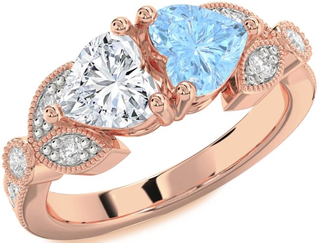 Diamond Rose Gold Silver Two Heart Promise Ring