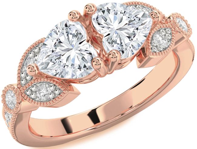 Diamond Rose Gold Two Heart Ring