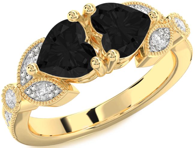 Black Diamond Gold Two Heart Ring
