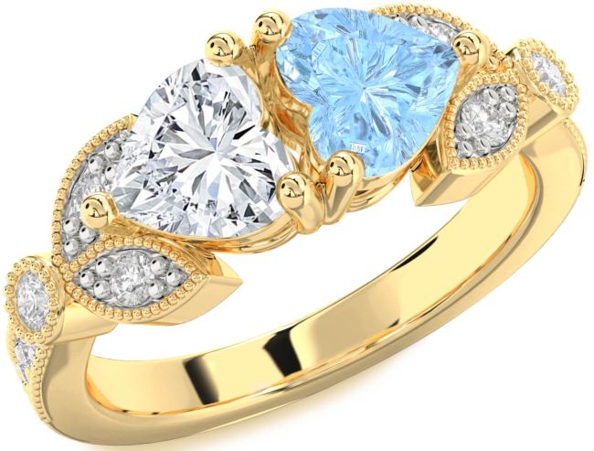 Diamond Gold Silver Two Heart Promise Ring