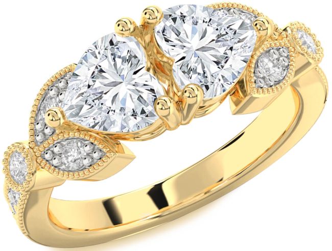 Diamond Gold Two Heart Ring