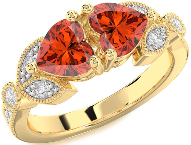 Diamond Fire Opal Gold Two Heart Ring