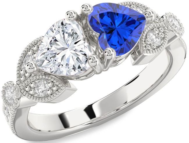 Diamond Silver Two Heart Promise Ring