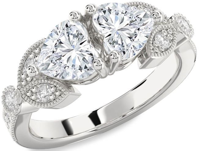 Diamond White Gold Two Heart Ring