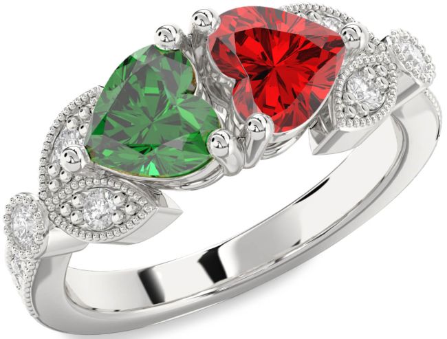 Diamond Silver Two Heart Promise Ring