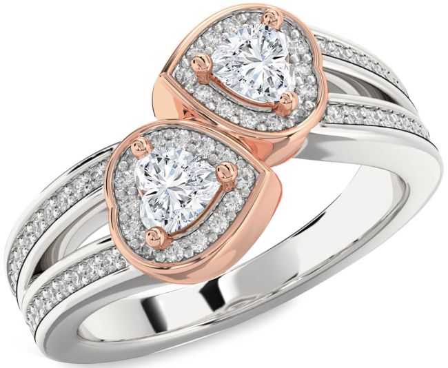 Diamond Platinum & Rose Gold Two Heart Ring
