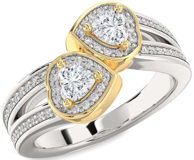 Diamond Silver & 10K gold Two Heart Ring