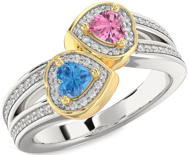 Diamond Platinum & Yellow Gold Two Heart Promise Ring