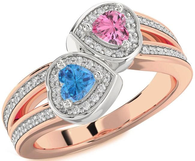 Diamond Platinum & Rose Gold Two Heart Promise Ring