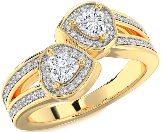 Diamond Gold Silver Two Heart Ring