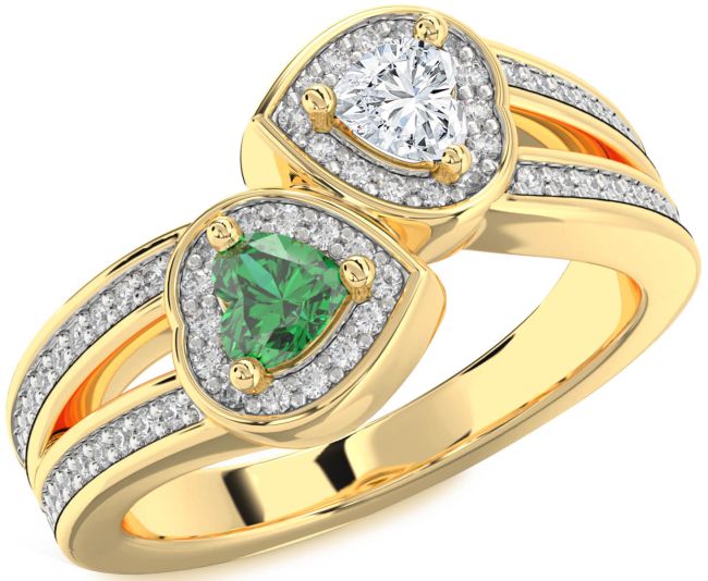 Diamond Gold Silver Two Heart Promise Ring