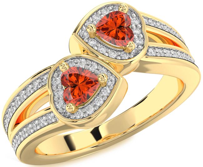 Diamond Fire Opal Gold Two Heart Ring