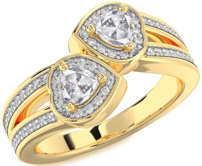 Salt & Pepper Diamond Gold Two Heart Ring