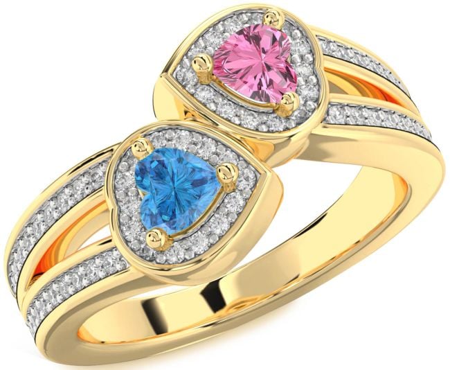 Diamond Gold Silver Two Heart Promise Ring