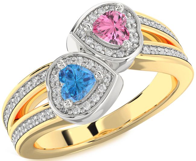 Diamond Gold Silver Two Heart Promise Ring