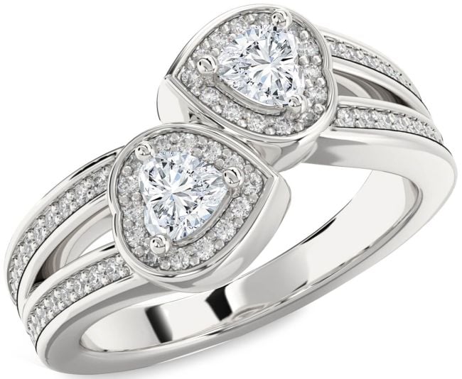 Diamond Silver Two Heart Ring
