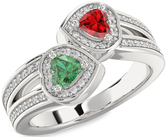 Diamond Silver Two Heart Promise Ring