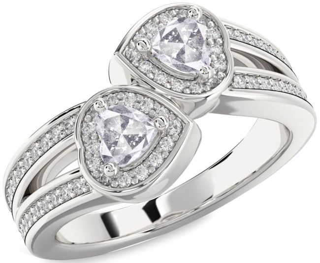 Salt & Pepper Diamond Silver Two Heart Ring