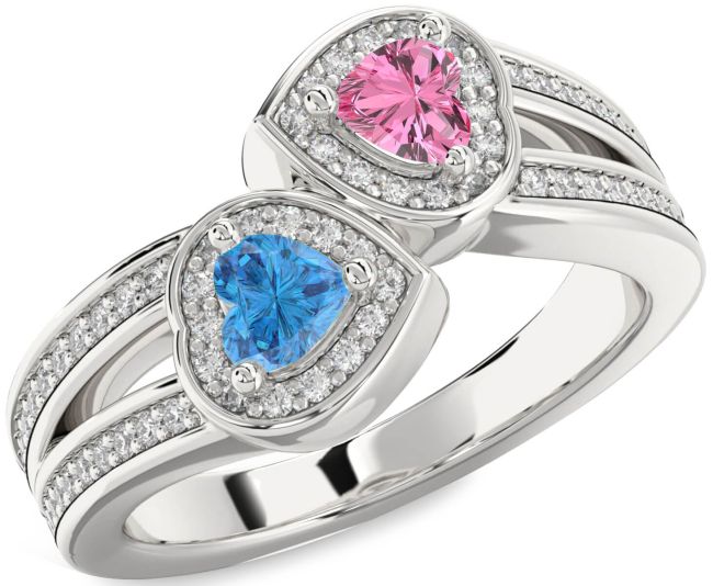 Diamond Silver Two Heart Promise Ring