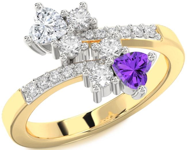 Diamond White Yellow Gold Two Heart Promise Ring