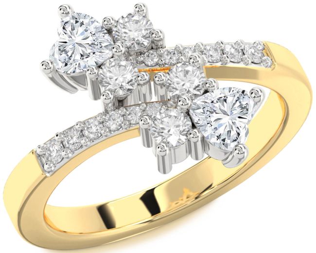 Diamond White Yellow Gold Two Heart Ring