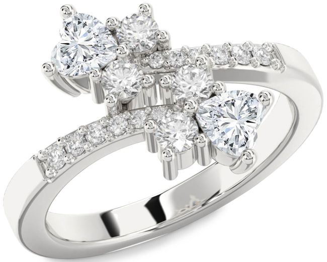 Diamond Silver Two Heart Ring