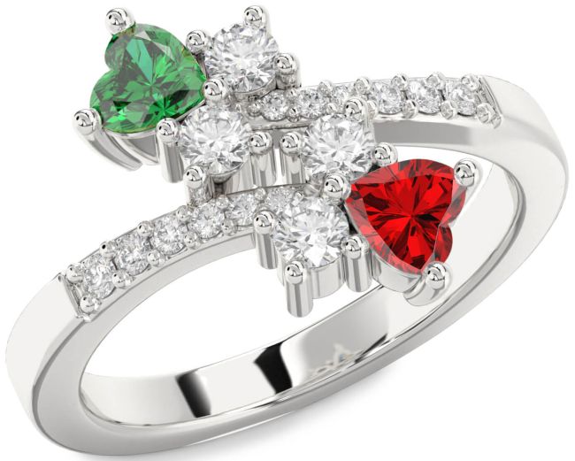 Diamond Silver Two Heart Promise Ring