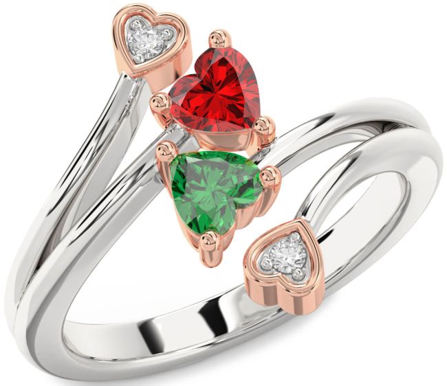 Diamond Rose Gold Silver Two Heart Promise Ring