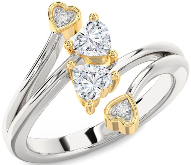 Diamond Silver & 10K gold Two Heart Ring