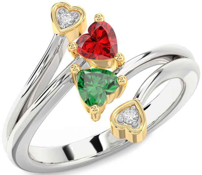 Diamond Silver & 10K gold Two Heart Promise Ring