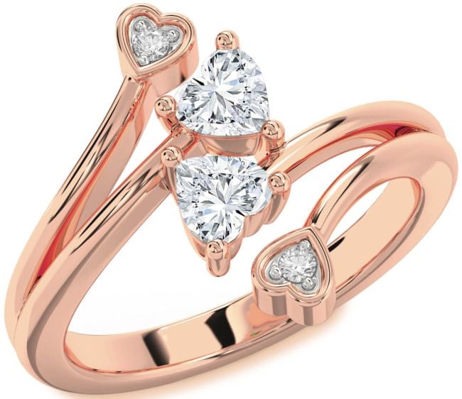 Diamond Rose Gold Two Heart Ring