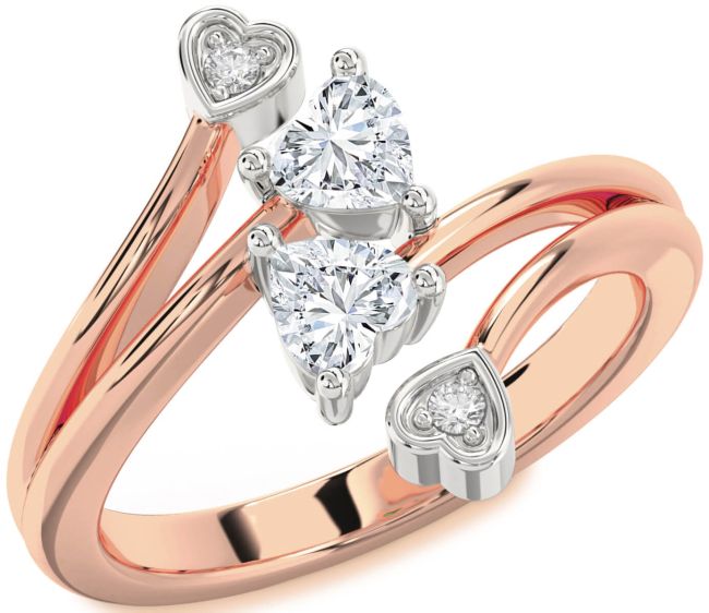 Diamond Rose Gold Silver Two Heart Ring