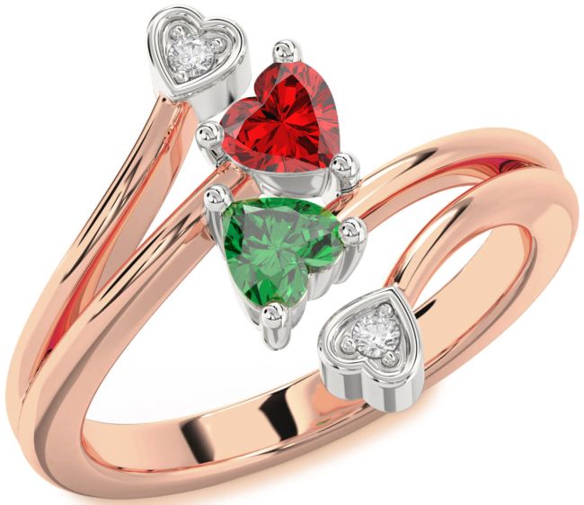 Diamond Platinum & Rose Gold Two Heart Promise Ring
