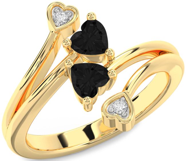 Black Diamond Gold Two Heart Ring