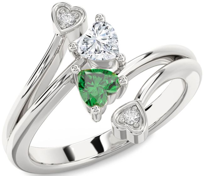 Diamond Silver Two Heart Promise Ring