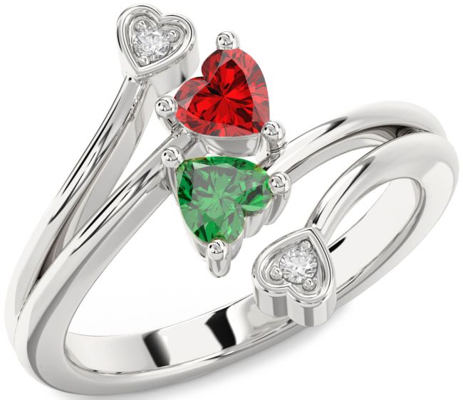 Diamond Silver Two Heart Promise Ring
