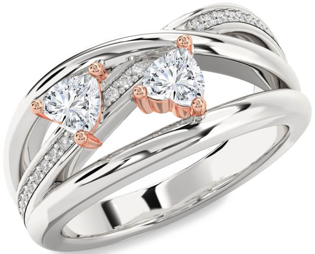 Diamond Platinum & Rose Gold Two Heart Ring