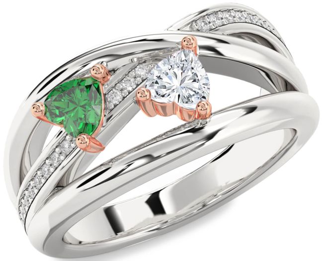 Diamond Silver & 10K Rose Gold Two Heart Promise Ring