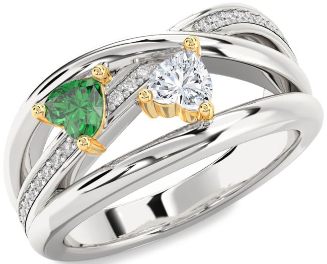 Diamond Gold Silver Two Heart Promise Ring