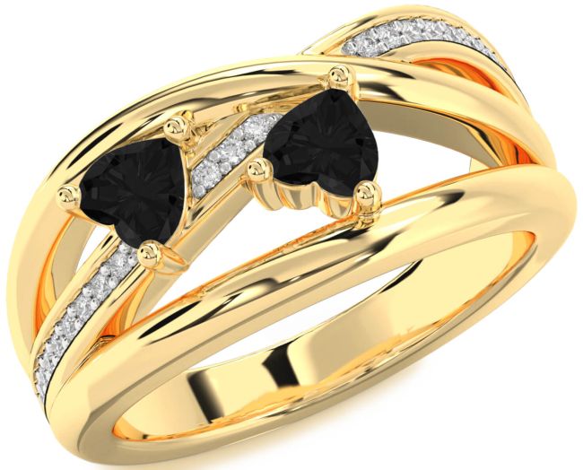 Black Diamond Gold Two Heart Ring
