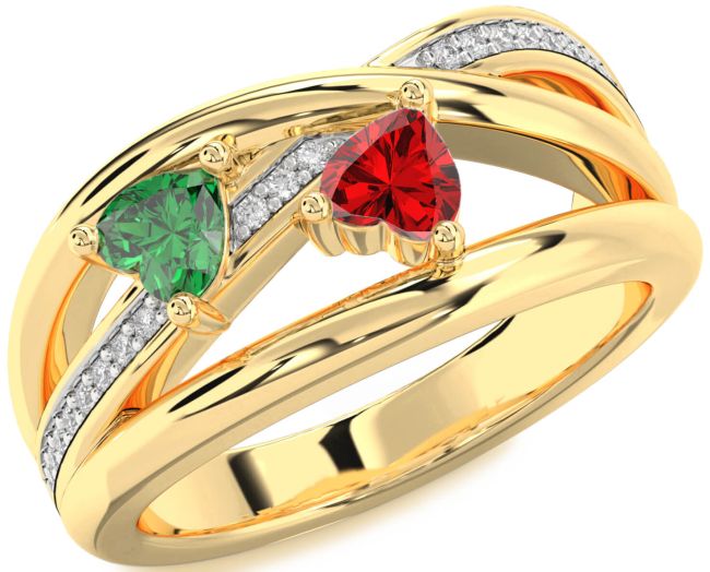 Diamond Gold Silver Two Heart Promise Ring